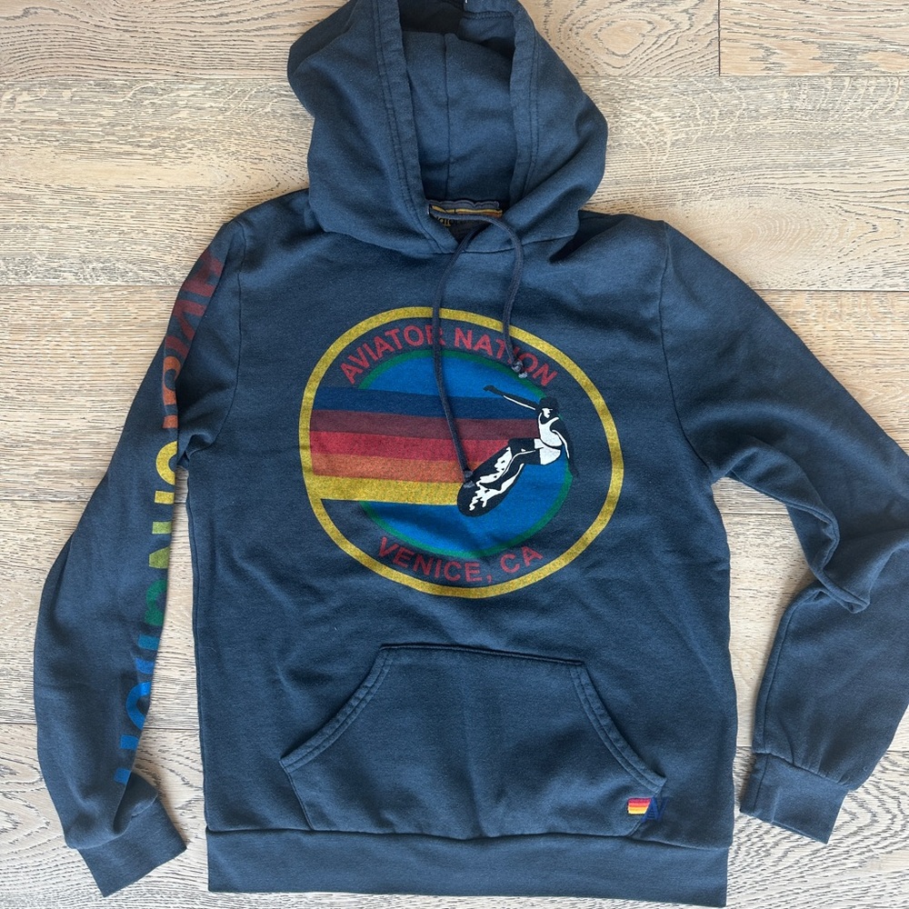 Aviator Nation Navy Hoodie with Rainbow Accents